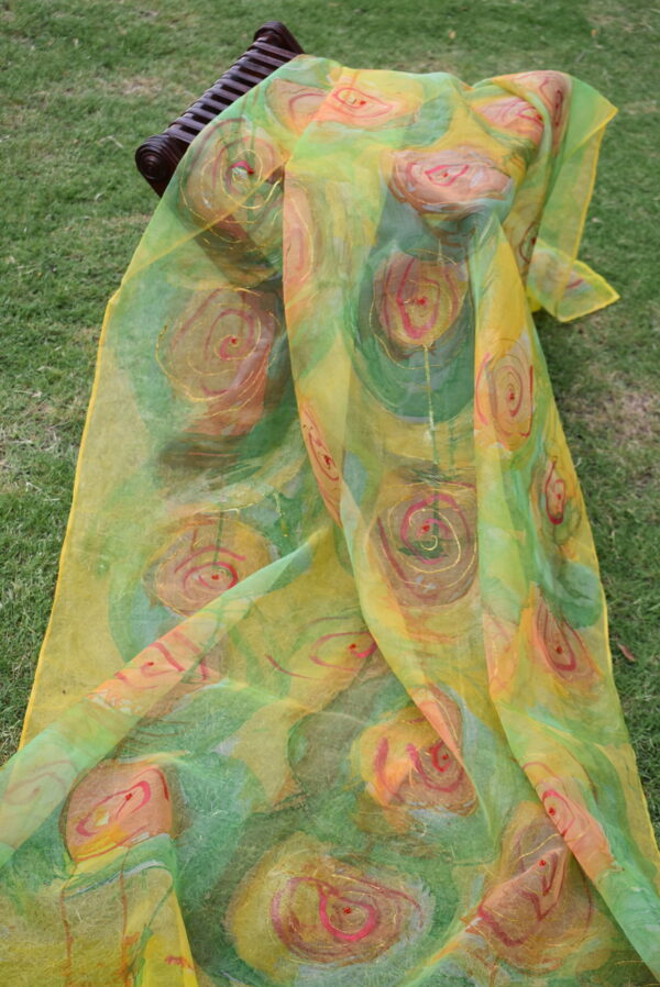 Asfar Combination of Yellow & Green Floral Dupatta - Image 2