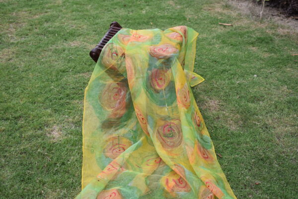 Asfar Combination of Yellow & Green Floral Dupatta - Image 3