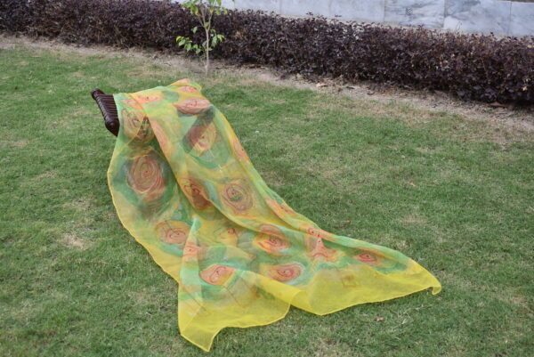 Asfar Combination of Yellow & Green Floral Dupatta - Image 4