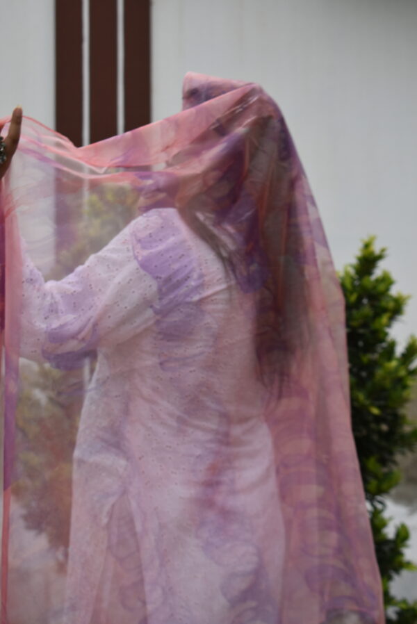 Pinky  Organza Pink Abstract Painted Dupatta - Image 6