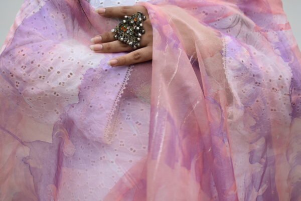 Pinky  Organza Pink Abstract Painted Dupatta - Image 5