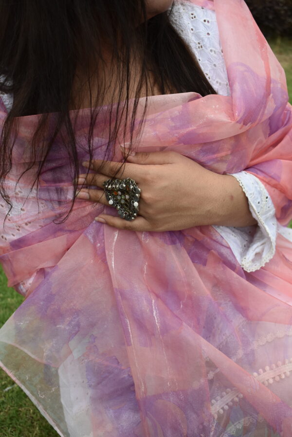 Pinky  Organza Pink Abstract Painted Dupatta - Image 2