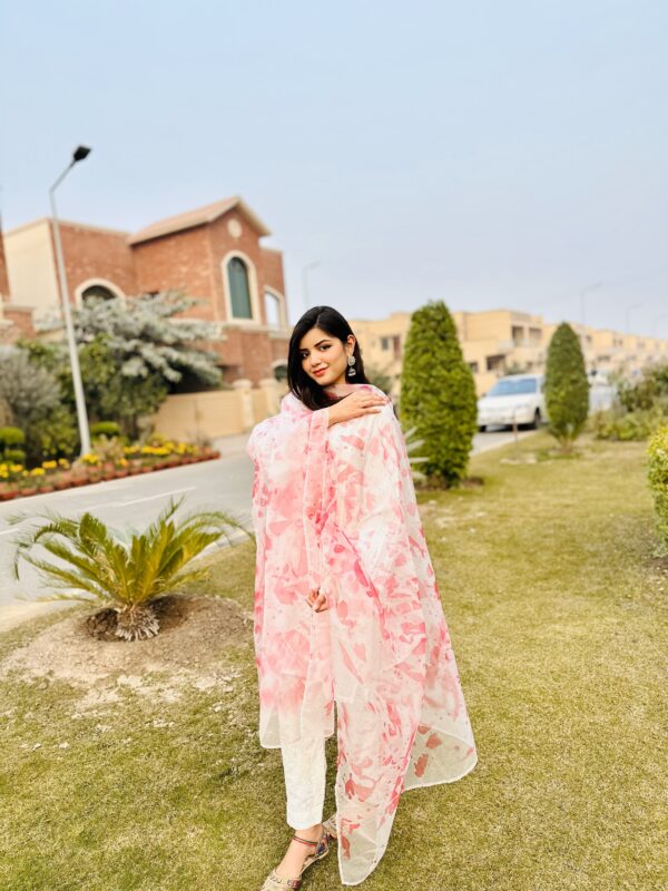 Pinko Organza White and Pink Color Dupatta - Image 2