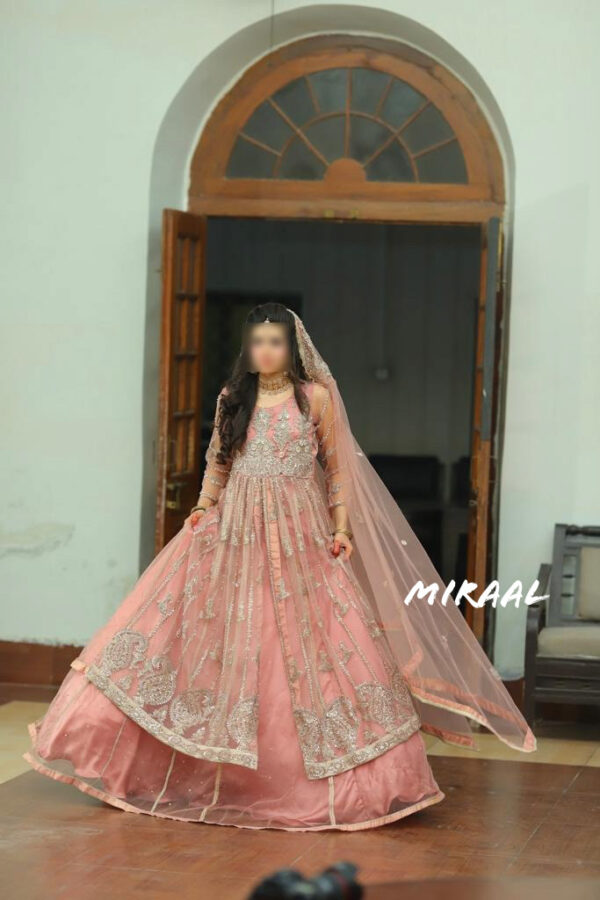 Bridal Dress Rose Pink Combination of Net and Silk. Skirt with attached cancan. - Image 2